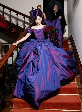 edding dress with a violet looks radiant and glowing