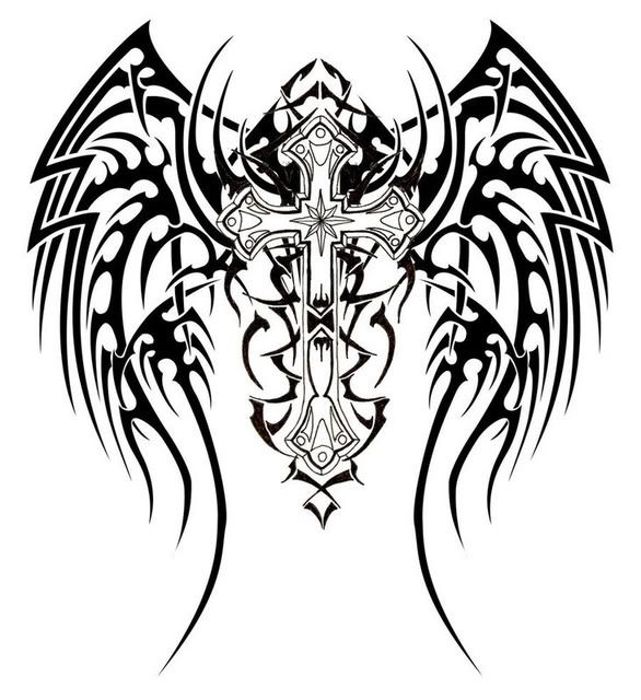 tribal crosses with wings. Tribal Cross Tattoo With Wings