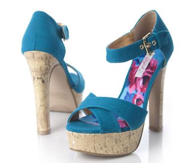 Qupid Shoes  Sale on Teal Cork Platform Heel Wedge Sandal Canvas Drama27   Ebay