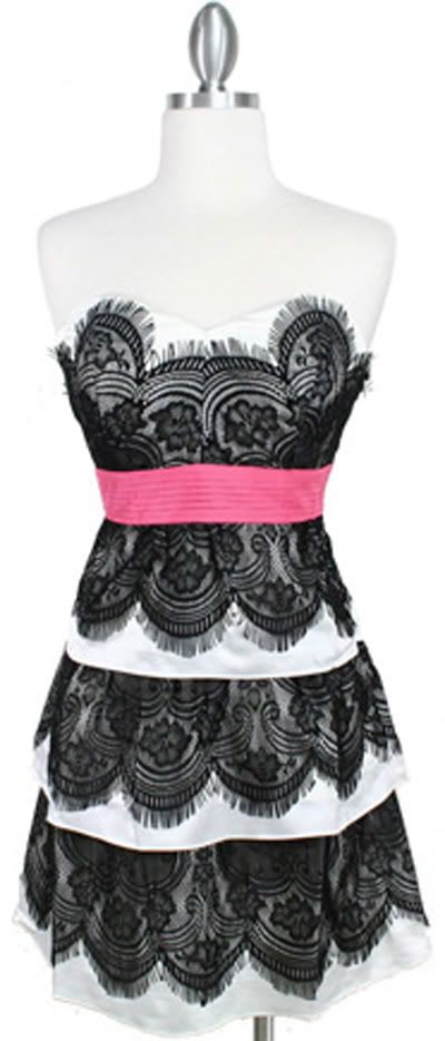 Fashions Tiered Dress on Black White Pink Lace Ruffle Tier Satin Waist Dress   Ebay