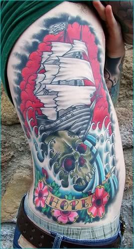 ship tattoo. rib tattoo. tattoos pictures