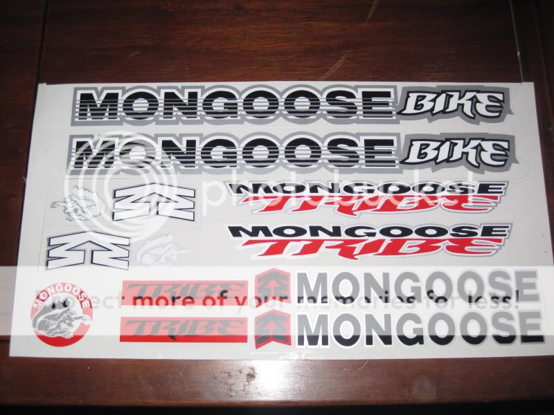 Mongoose Tribe Bike Bicycle BMX Sticker Sheet Decal Replica GT Dyno 