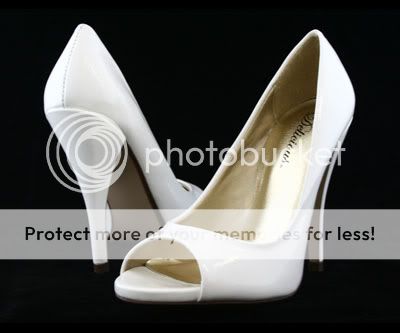 CLASSY White Patent Simple Open Toe PUMP Heel pan 8.5  