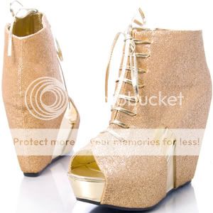 Gold Glitter Platform Covered Wedge Bootie Heel ZENA21