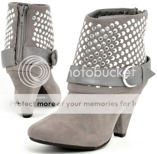 Grey Suede Studded Cuff Ankle Bootie Heel stud 3tr 8.5  