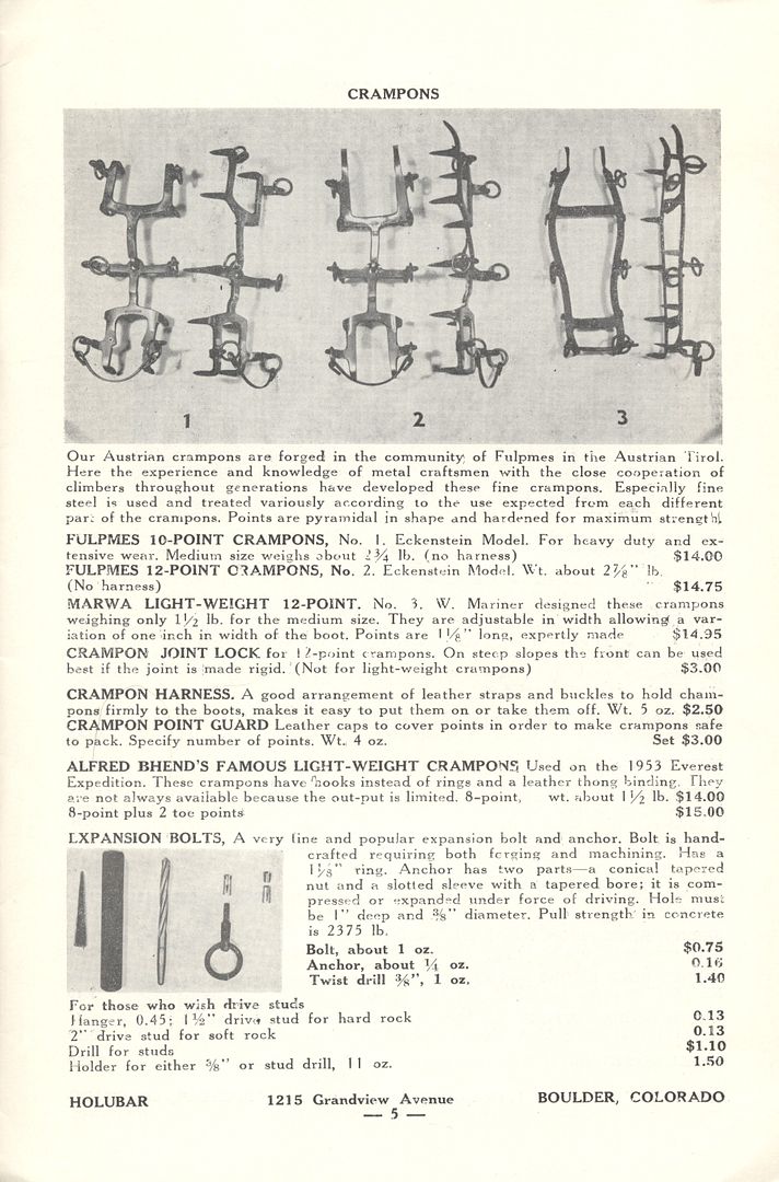 Classic Holubar Mountaineering Equipment Catalog 1954-55 :: SuperTopo ...